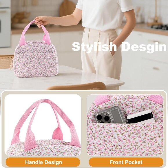 Lunch Bag for Women Insulated Lunch Box Reusable Cooler Bag Portable Cute Floral - Picture 3 of 6